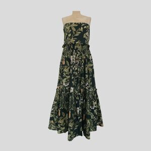 Cara Cara Green Floral Cotton Long Strapless Midi Dress With Pockets NWOT 6